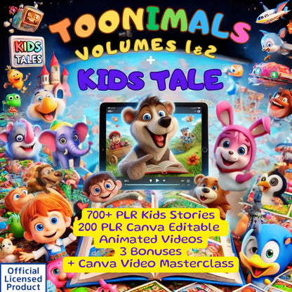 Toonimals: 900+ Kids Stories, eBooks & Animated Videos | Volume 1 & 2 Tales | Unrestricted PLR Resell Rights